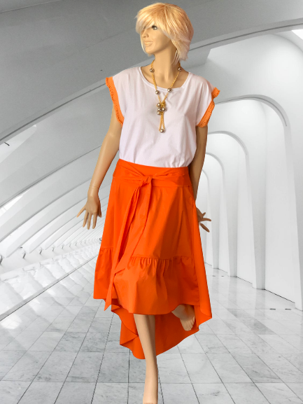 sukňa asymetrická oranžová Rinascimento