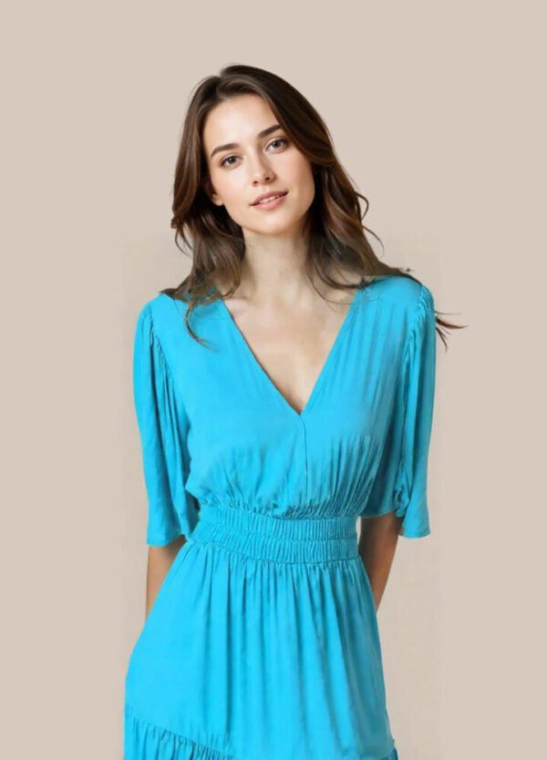 šaty so širokou pásovkou letné tyrkysové Rinascimento