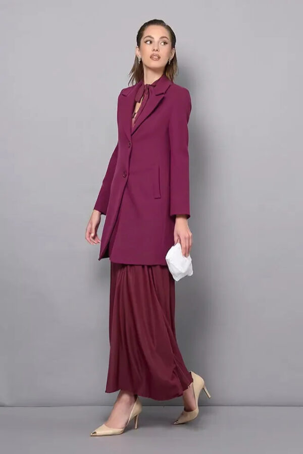 šaty s mašľou dlhé baklažánovo bordové Rinascimento