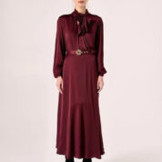 šaty s mašľou dlhé baklažánovo bordové Rinascimento