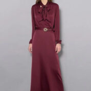 šaty s mašľou dlhé baklažánovo bordové Rinascimento