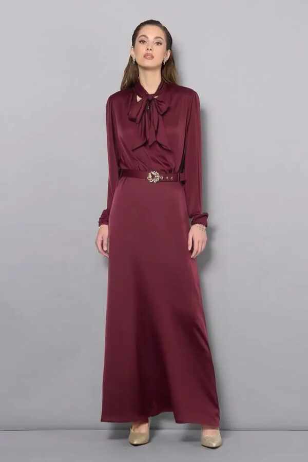 šaty s mašľou dlhé baklažánovo bordové Rinascimento
