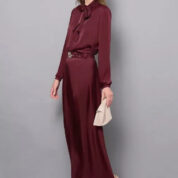 šaty s mašľou dlhé baklažánovo bordové Rinascimento