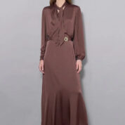 šaty s mašľou dlhé hnedé Rinascimento