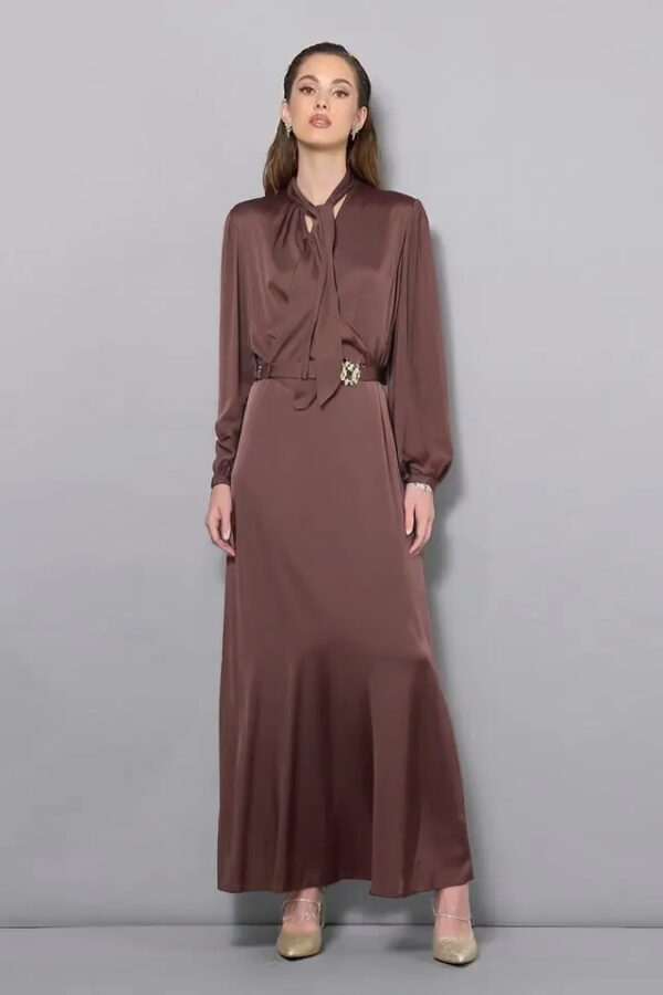 šaty s mašľou dlhé hnedé Rinascimento