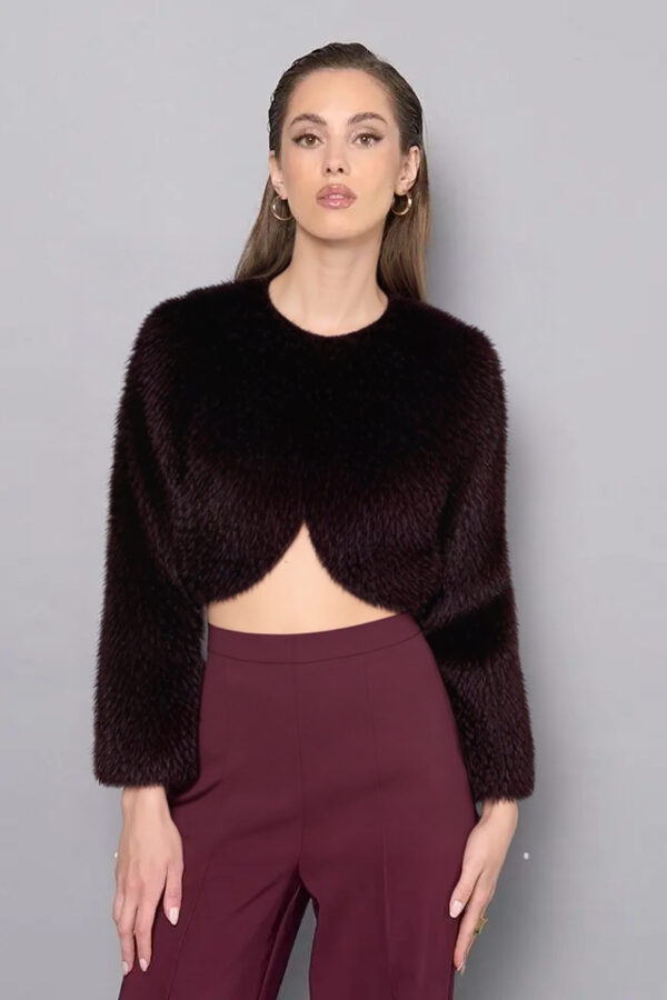 bolerko kožušinové vínovo hnedé Rinascimento