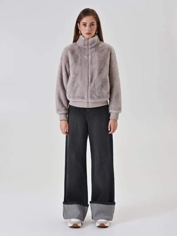 bunda kožušinová svetlo sivá Rinascimento