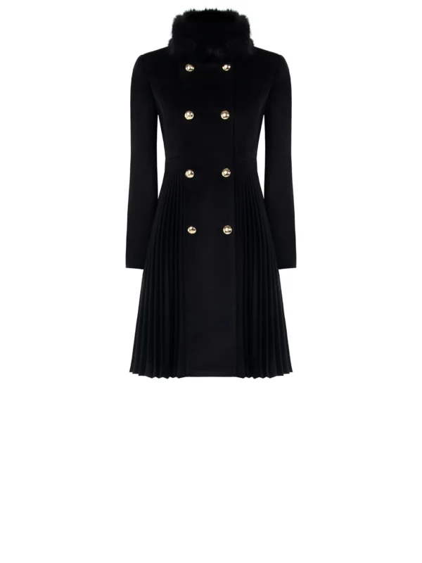 kabát s plisé a kožušinou čierny Rinascimento