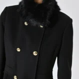 kabát s plisé a kožušinou čierny Rinascimento