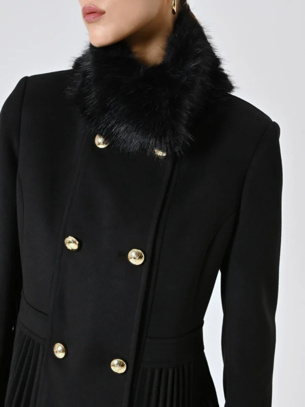 kabát s plisé a kožušinou čierny Rinascimento