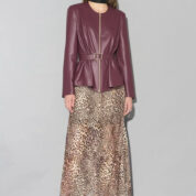 bunda z imitácie kože s volánom bordová Rinascimento