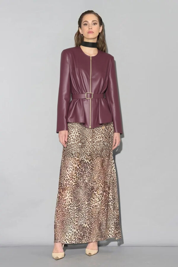 bunda z imitácie kože s volánom bordová Rinascimento