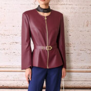 bunda z imitácie kože s volánom bordová Rinascimento