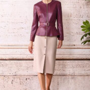 bunda z imitácie kože s volánom bordová Rinascimento