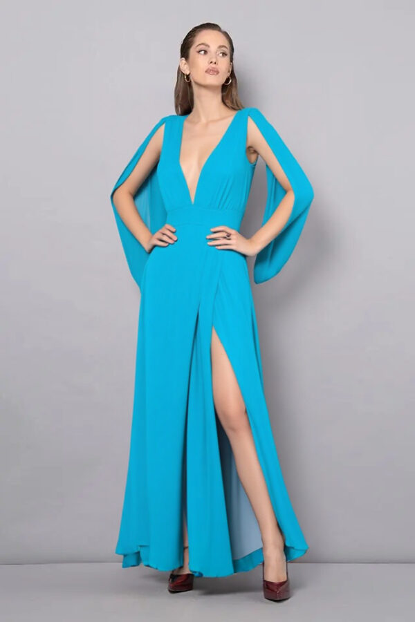 šaty dlhé spoločenské tyrkysové Rinascimento