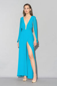 šaty dlhé spoločenské tyrkysové Rinascimento