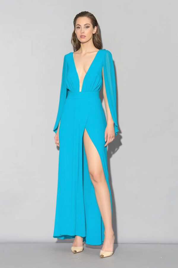 šaty dlhé spoločenské tyrkysové Rinascimento