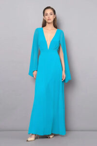 šaty dlhé spoločenské tyrkysové Rinascimento
