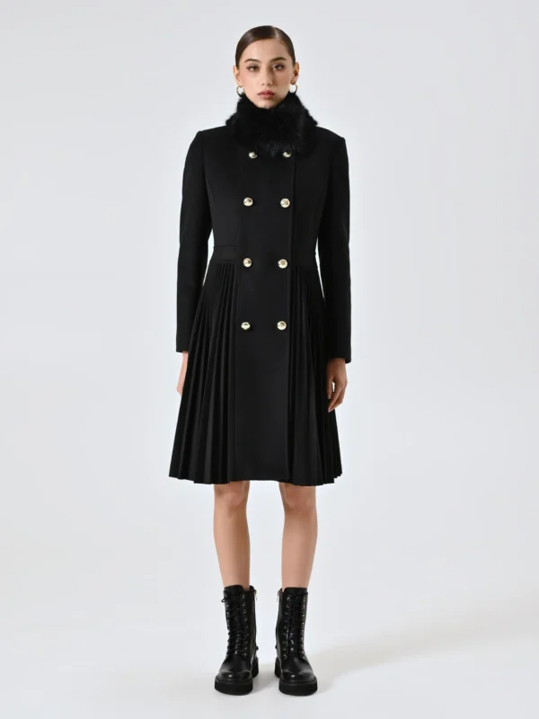 kabát s plisé a kožušinou čierny Rinascimento
