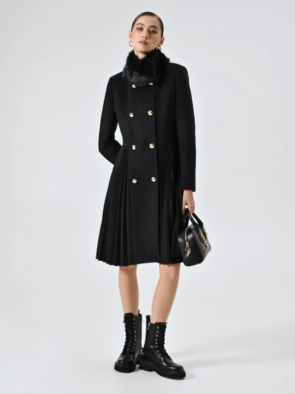 kabát s plisé a kožušinou čierny Rinascimento