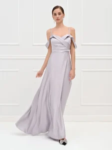 šaty dlhé spoločenské striebristé Rinascimento