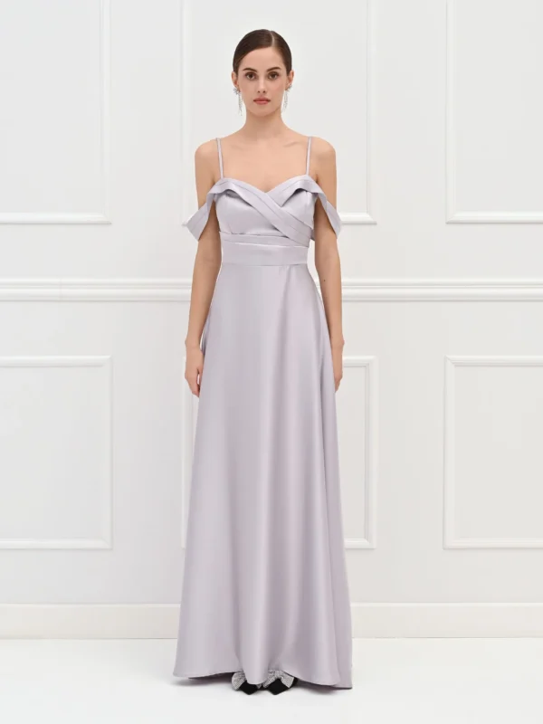 šaty dlhé spoločenské striebristé Rinascimento