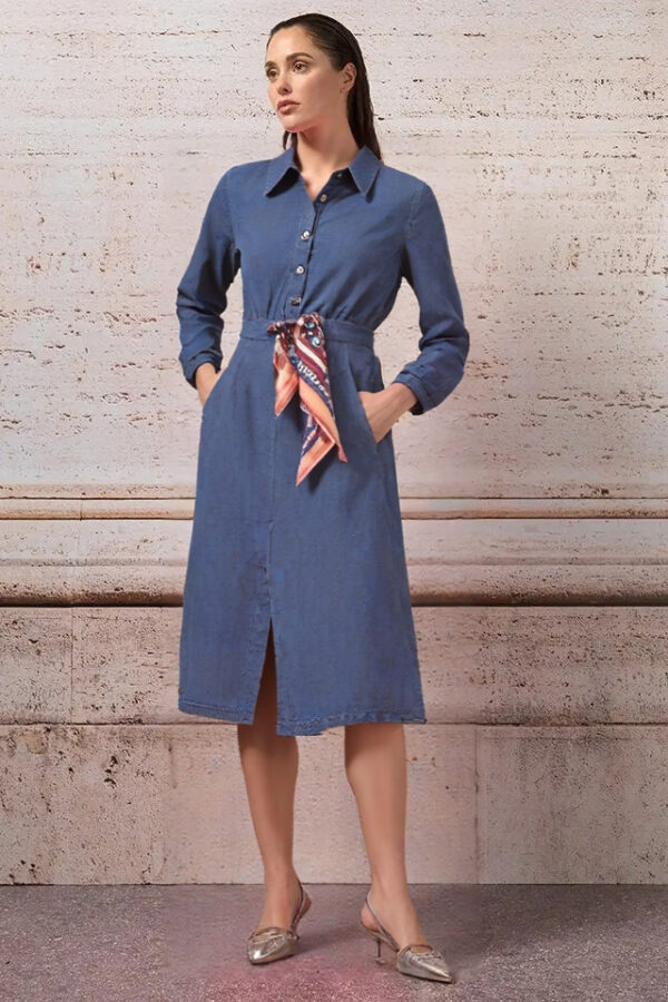 sukňa so šatkou a vreckami rifľová letná Rinascimento