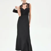 šaty luxusné spoločenské čierne čipkované Rinascimento