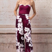 nohavice palazzo letné bordové s kvetmi Rinascimento