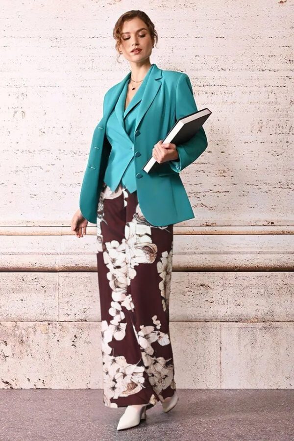 nohavice palazzo letné s kvetmi hnedé Rinascimento