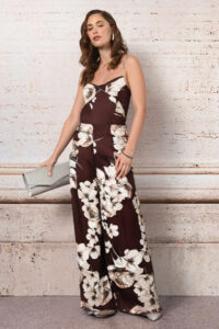 nohavice palazzo letné s kvetmi hnedé Rinascimento