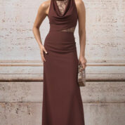 šaty s čipkou dlhé spoločenské hnedé Rinascimento