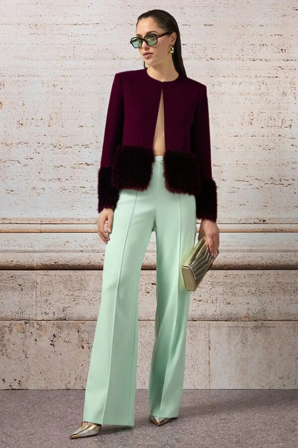 kabát s kožušinou elegantný krátky Rinascimento