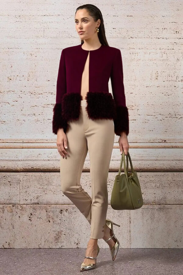 kabát s kožušinou elegantný krátky Rinascimento