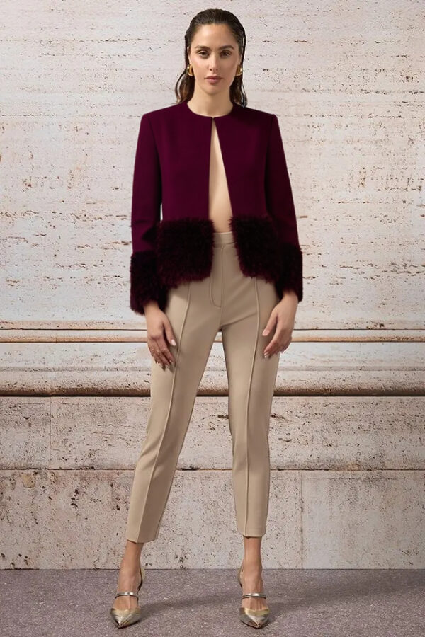 kabát s kožušinou elegantný krátky Rinascimento