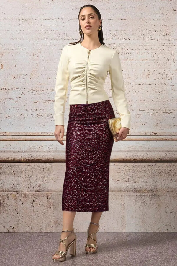 sukňa s flitrami spoločenská bordó Rinascimento