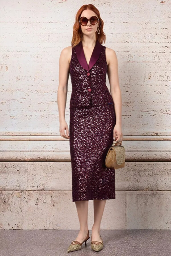 sukňa s flitrami spoločenská bordó Rinascimento