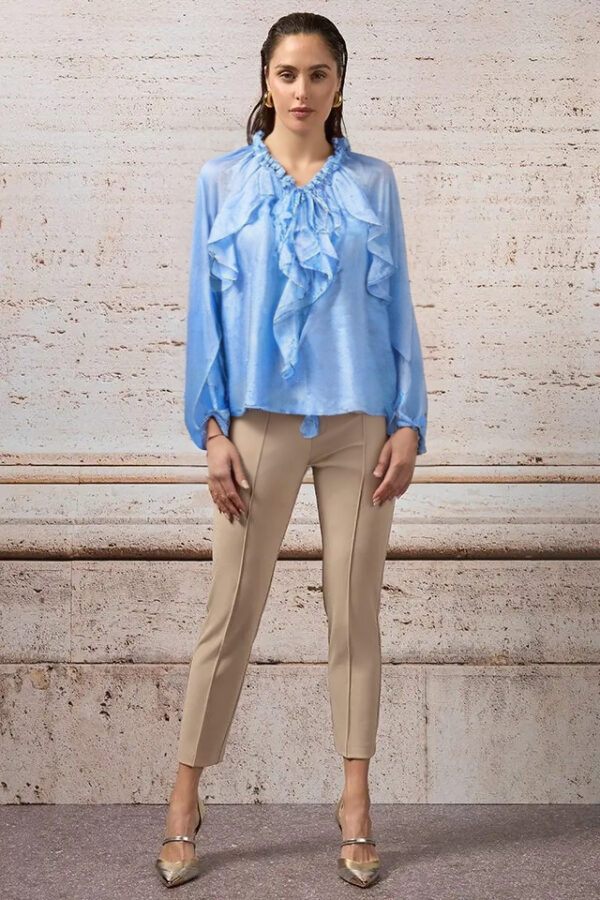 blúzka s volánmi letná nebesky modrá Rinascimento