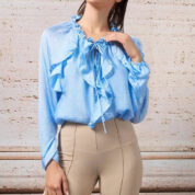 blúzka s volánmi letná nebesky modrá Rinascimento