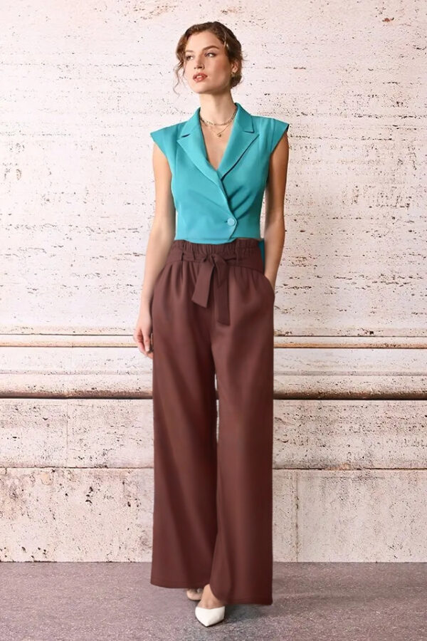 nohavice s viazaním letné hnedé Rinascimento